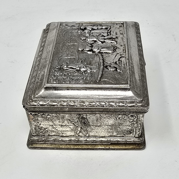 Vtg french jewelry box vanity trinket box casket engraved hinged florentine - Picture 5 of 12